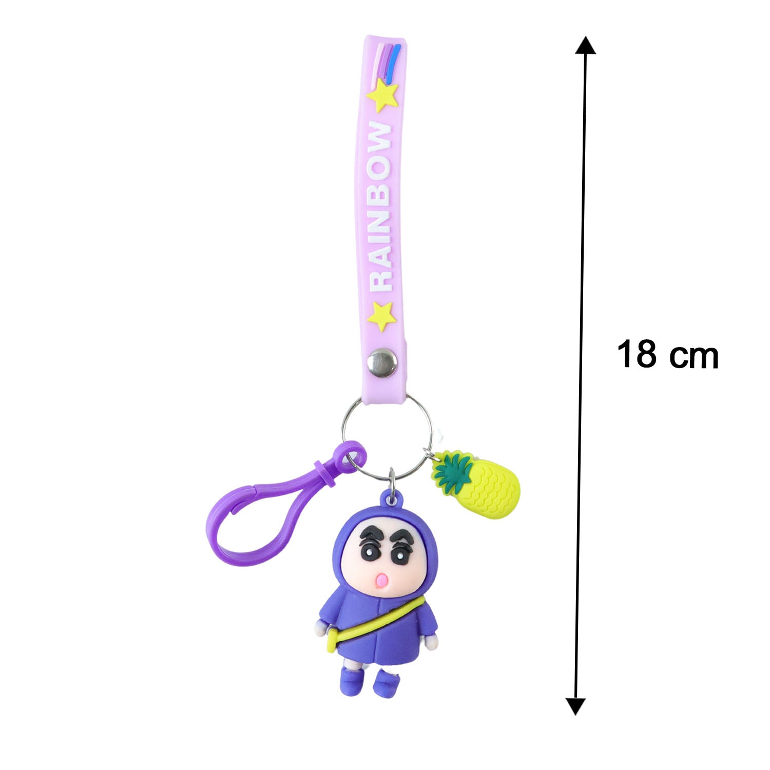 Cute cartoon doll keychain with pineapple charm and strap by Wukusy, featuring colorful, playful design for accessories.