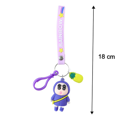 Cute cartoon doll keychain with pineapple charm and strap by Wukusy, featuring colorful, playful design for accessories.