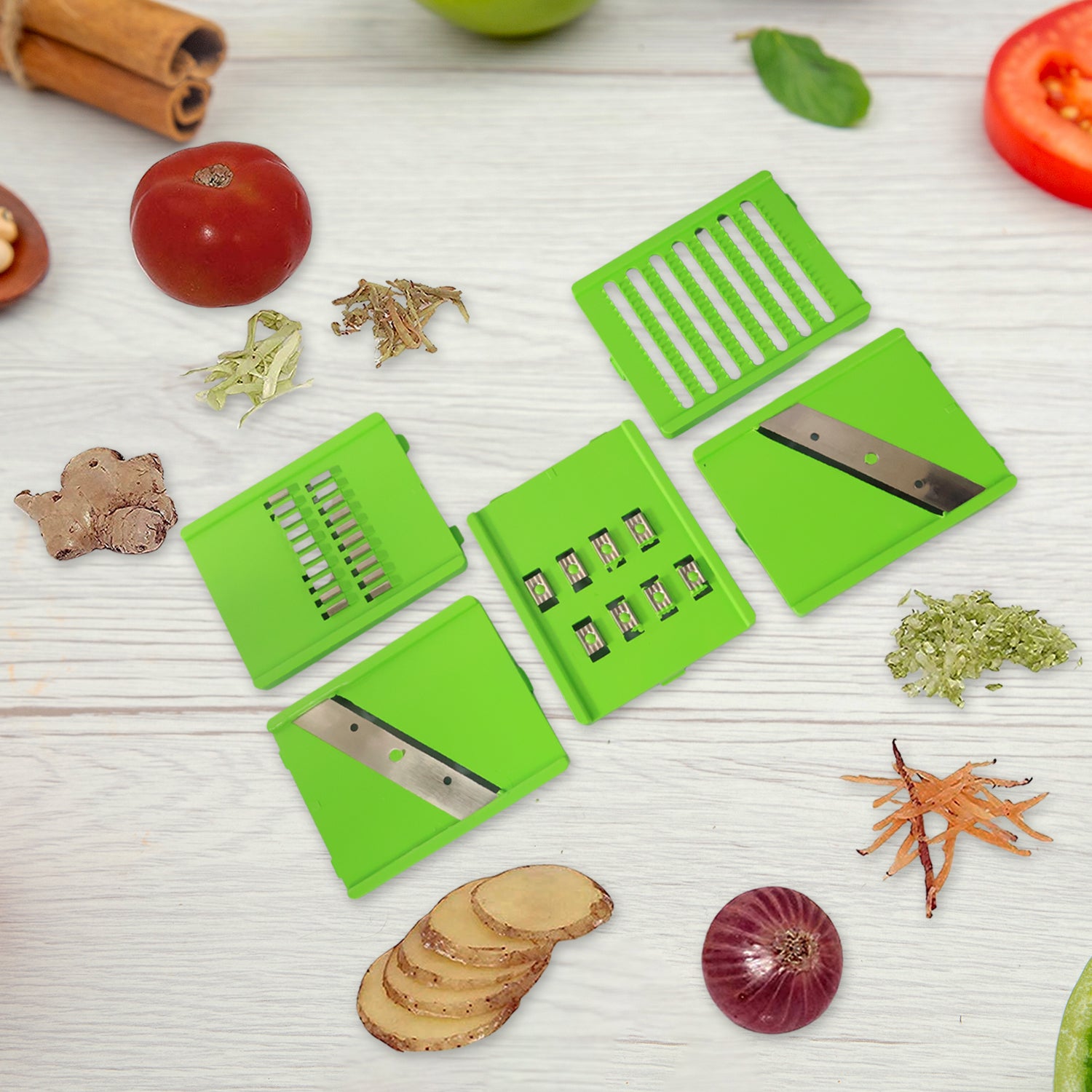 Wukusy Supermom Quick 6-in-1 multipurpose slicer with stainless steel blades and ergonomic handle for versatile kitchen slicing tasks.