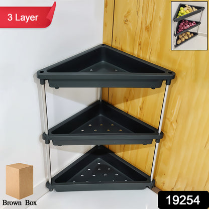 Wukusy 3-layer plastic corner storage rack for home and kitchen, with multiple compartments for organization and space-saving.