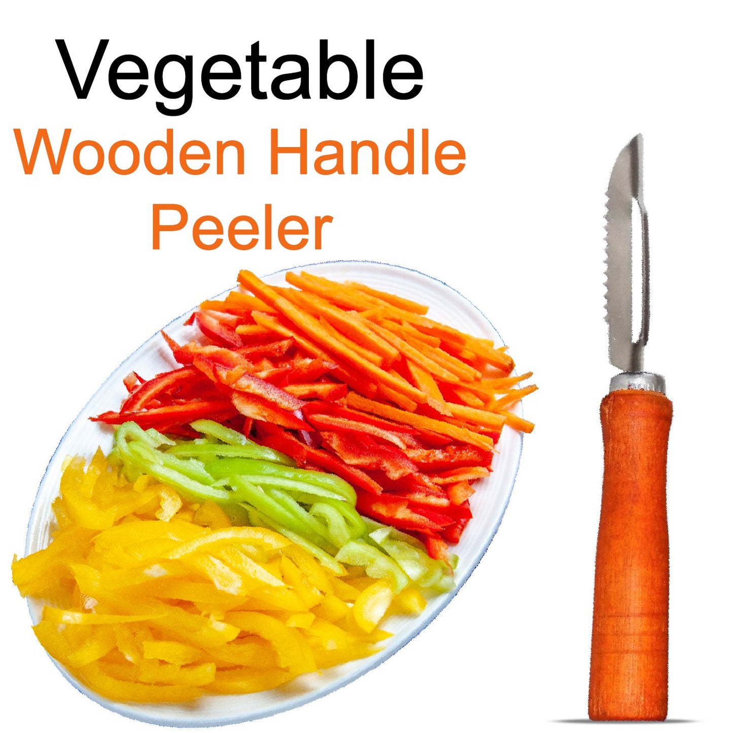 Wukusy vegetable peeler with wooden handle and stainless steel blade, kitchen tool for peeling fruits and vegetables.