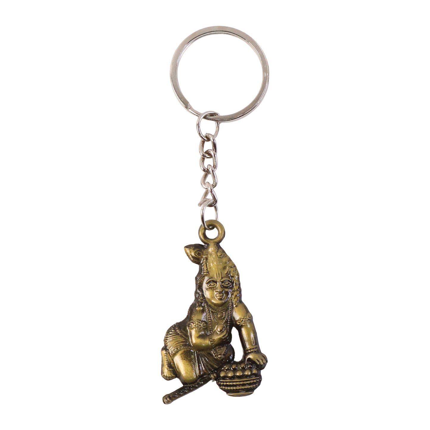 Antique-gold Metal Bal Krishna Makhan Chor keychain from Wukusy, featuring intricate design and detailed craftsmanship.