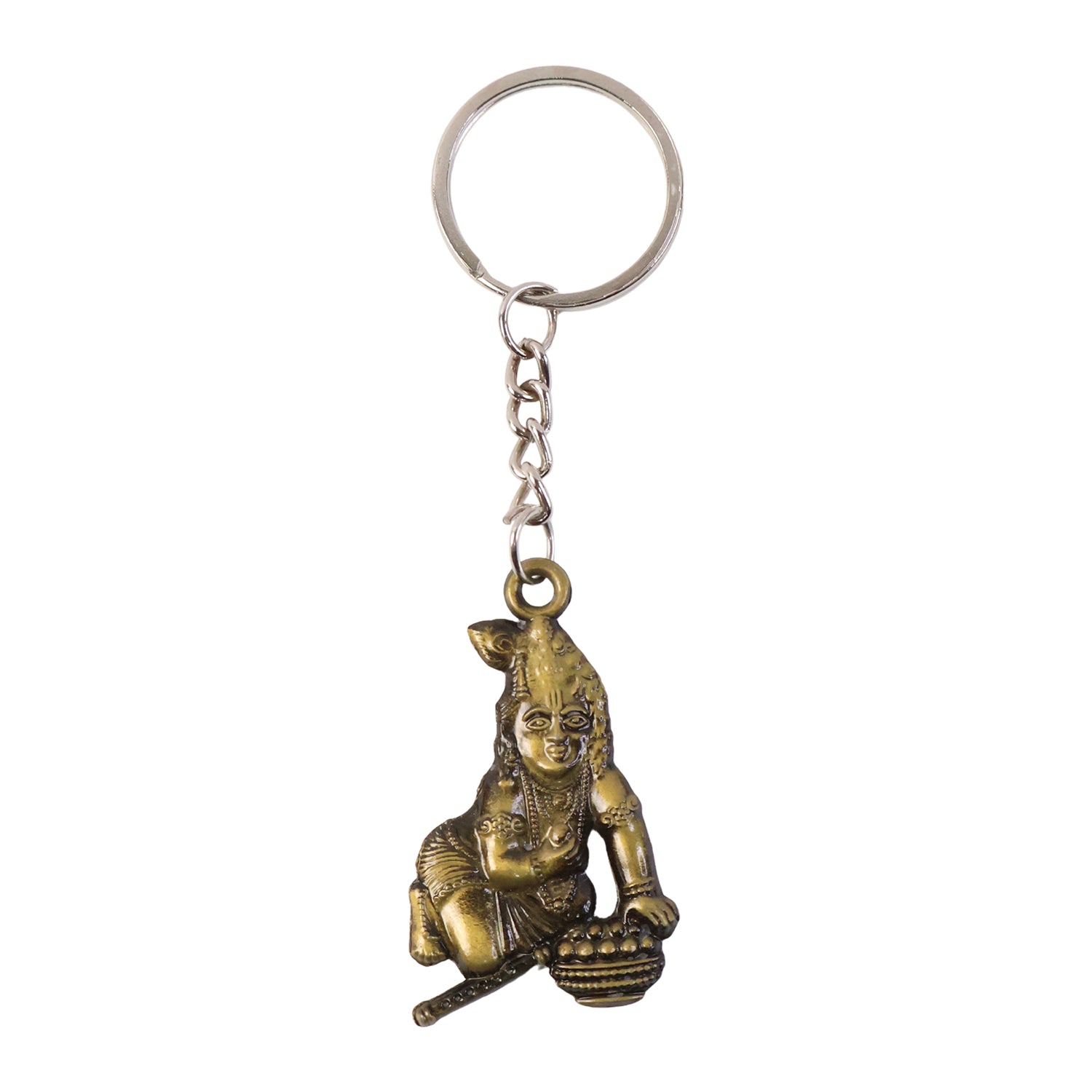 Antique-gold Metal Bal Krishna Makhan Chor keychain from Wukusy, featuring intricate design and detailed craftsmanship.