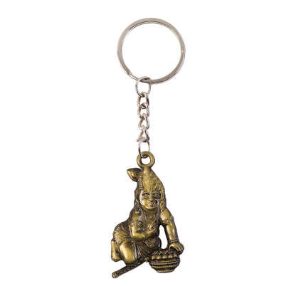 Antique-gold Metal Bal Krishna Makhan Chor keychain from Wukusy, featuring intricate design and detailed craftsmanship.