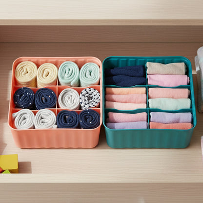 Set of two Wukusy square organizer boxes with six compartments each for home organization and storage solutions.