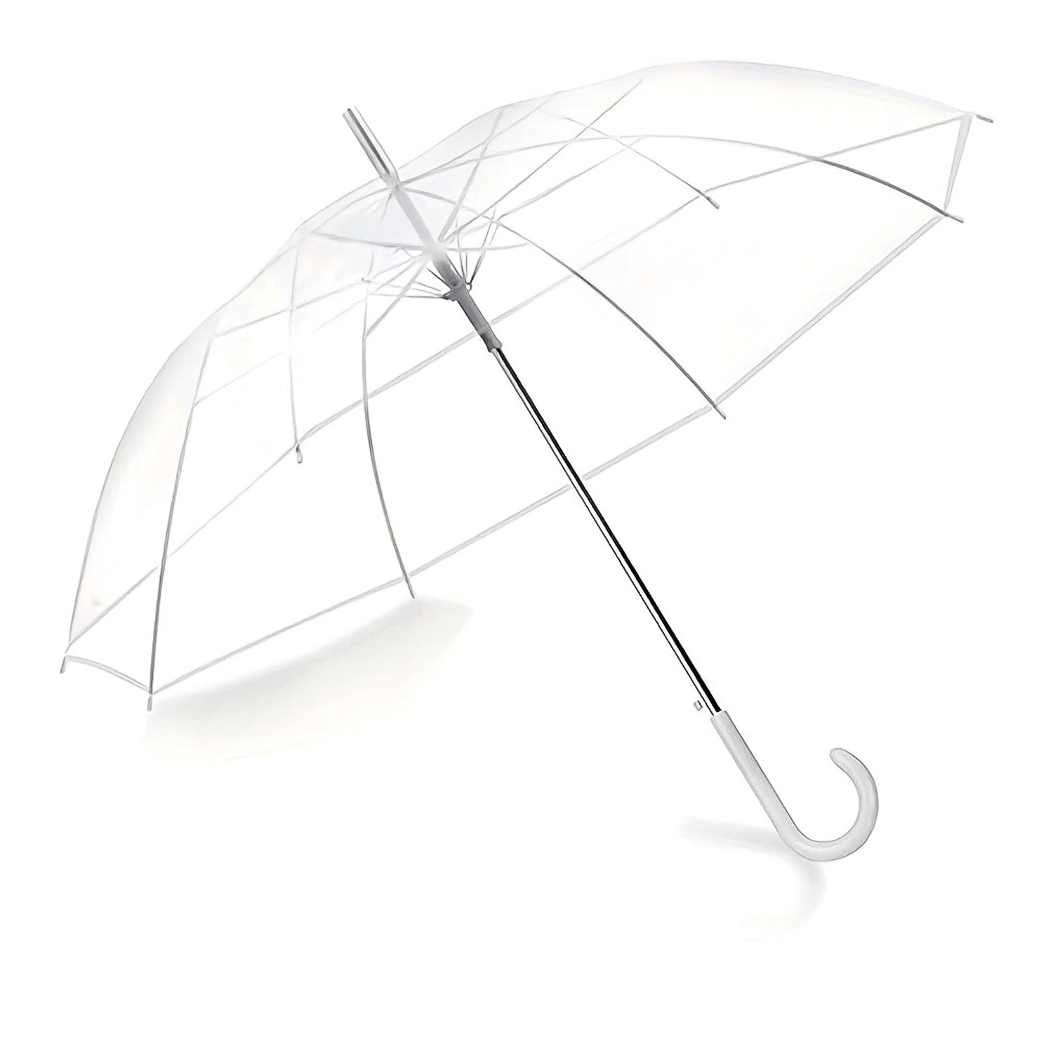 Clear dome umbrella with curved handle by Wukusy, designed for home improvement and weather protection.