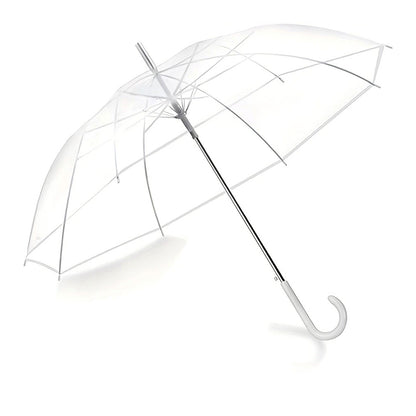 Clear dome umbrella with curved handle by Wukusy, designed for home improvement and weather protection.