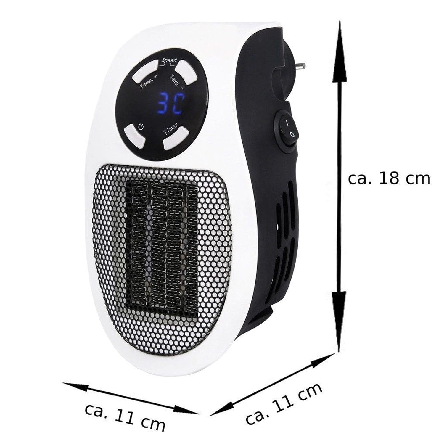 Wukusy 6033 portable electric mini fan heater on a desktop, compact home decor for quick warmth and comfort