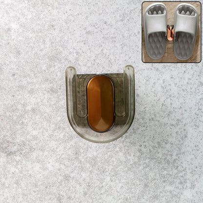 Wukusy self-adhesive wall mount slipper holder attached to wall for organized footwear storage in home improvement setting.