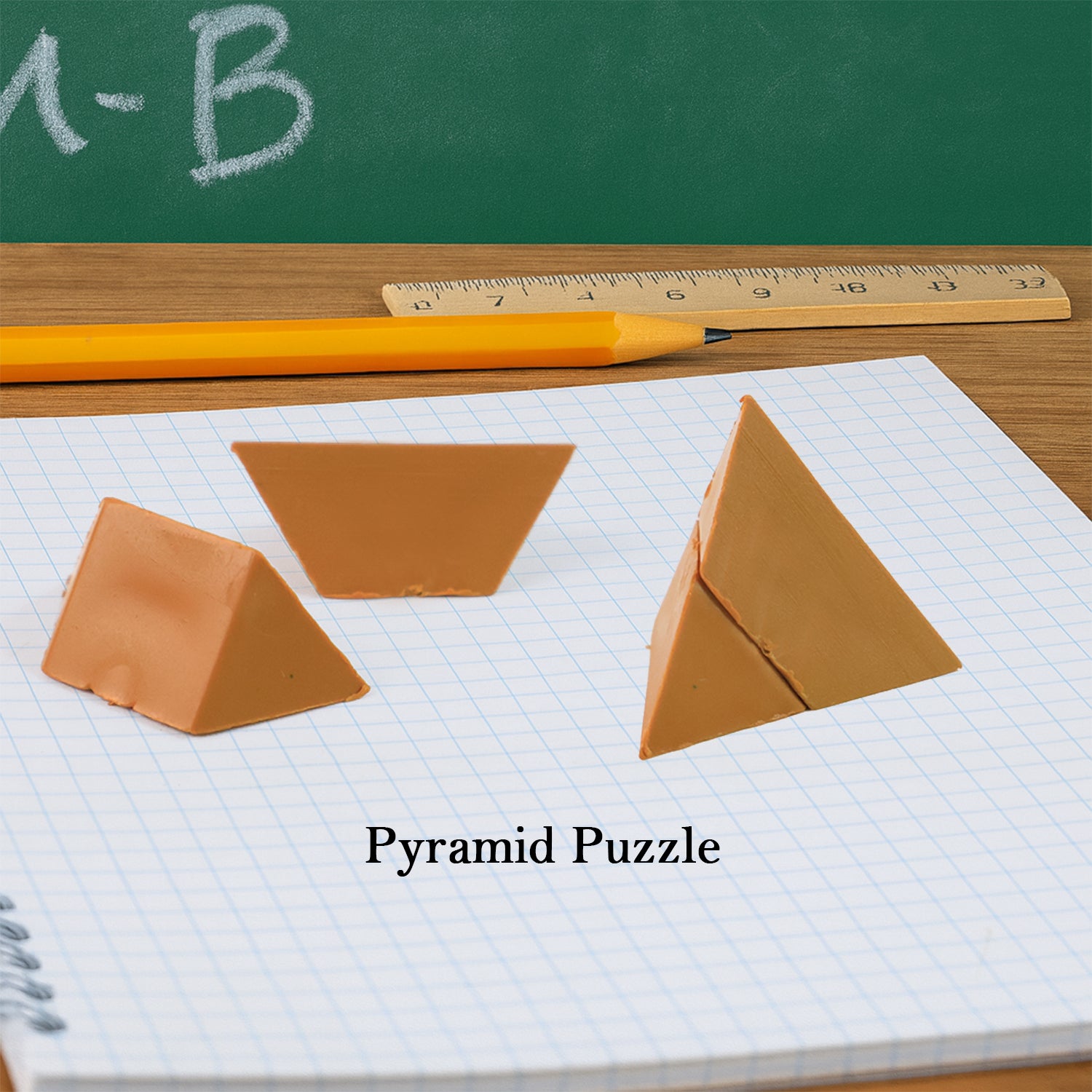 Wukusy 3D pyramid puzzle toy set with colorful geometric pieces for creative building and brain-teasing fun.