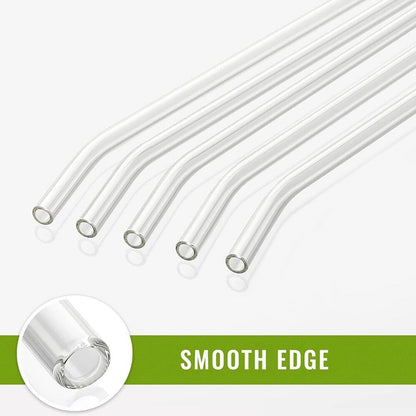 Set of five clear plastic reusable glass drinking straws from Wukusy, showcasing sleek, transparent straws with smooth curves.