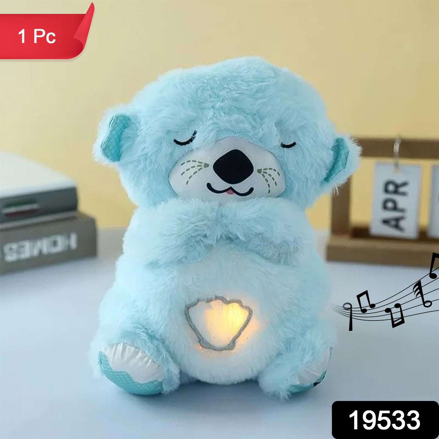 Wukusy soft plush musical teddy bear toy with LED light, cuddly teddy bear designed for children, featuring musical and light elements.