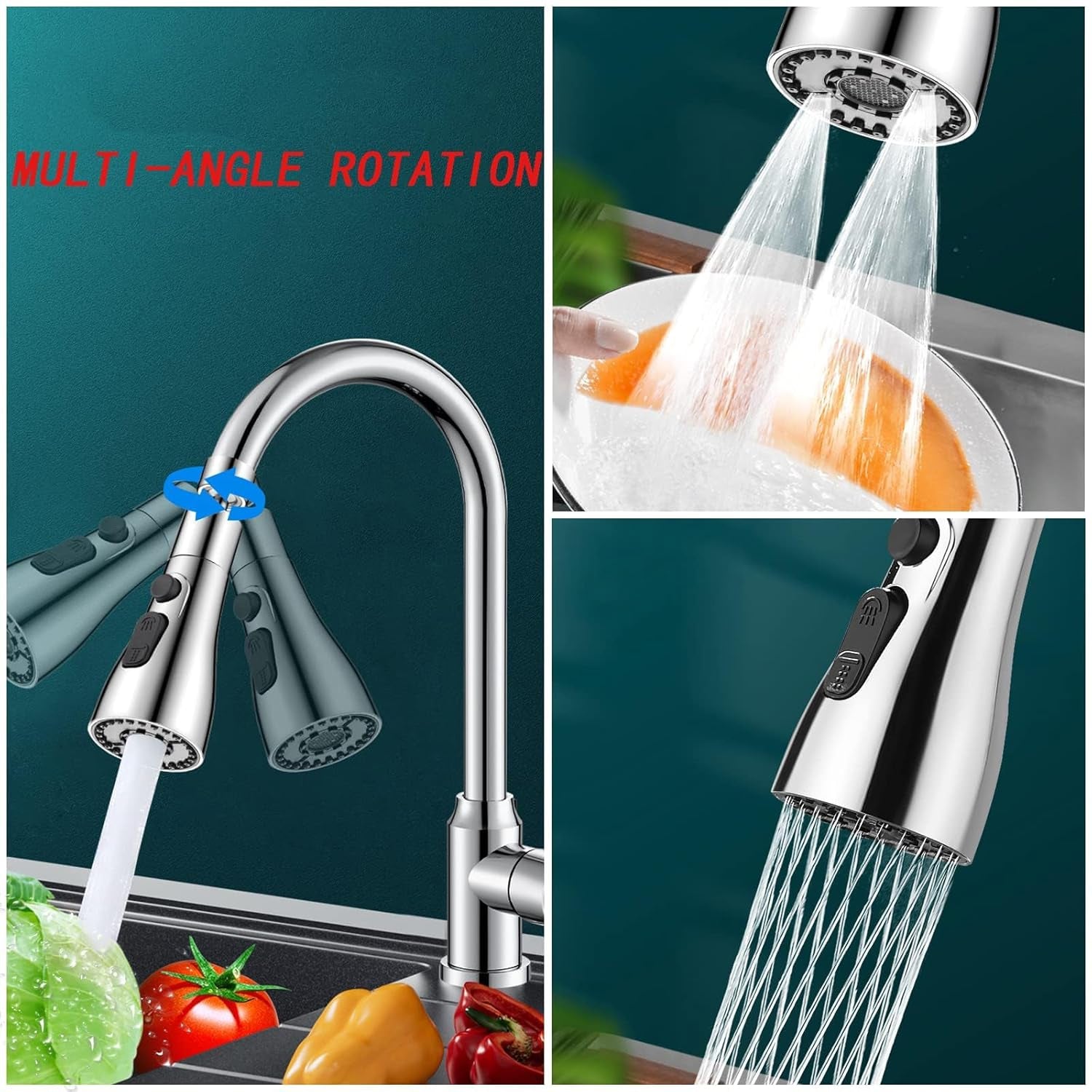 Wukusy kitchen faucet with 3-function pull-down sink sprayer installed in a modern kitchen setting