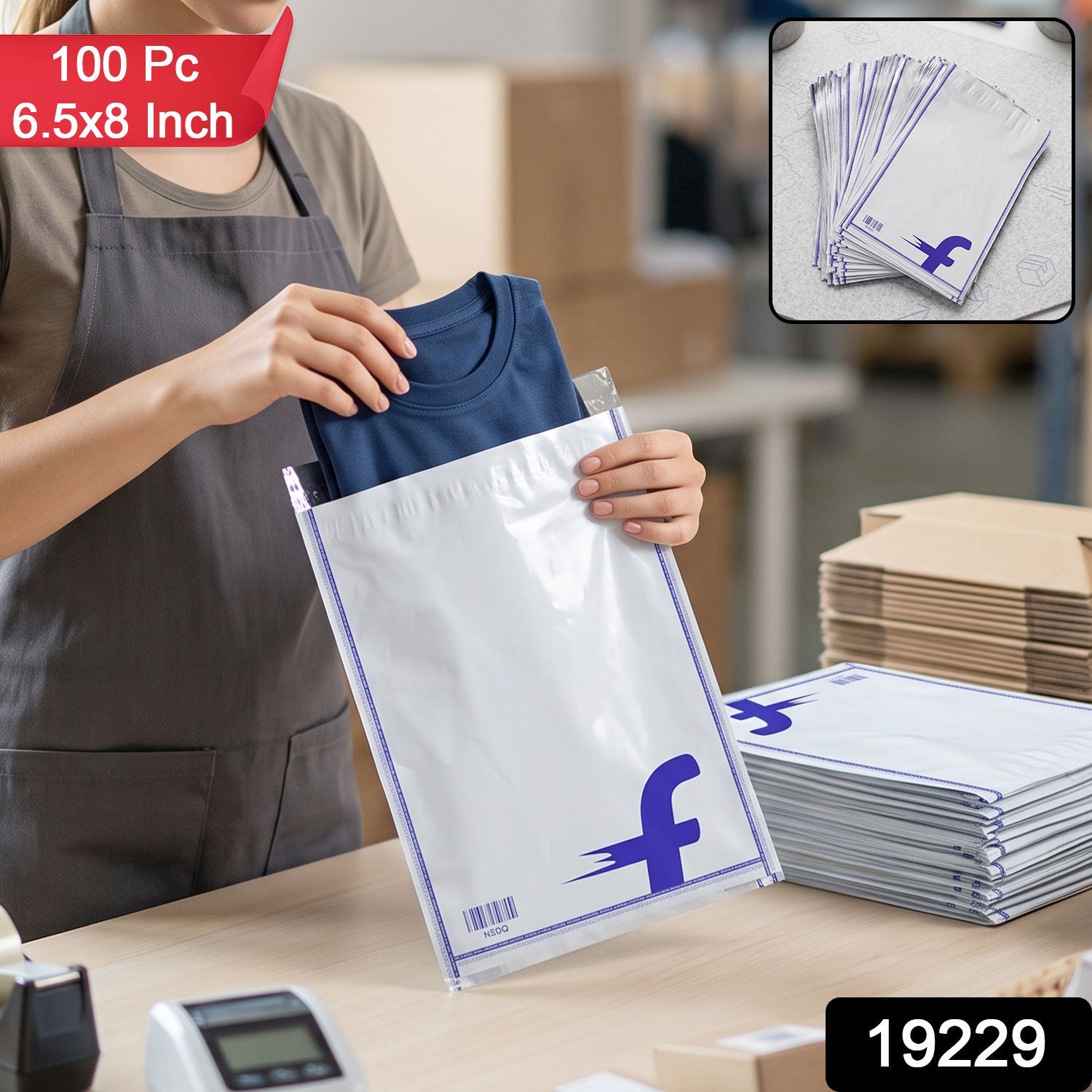 Wukusy Flipkart courier bags, 6.5x8 inch tamper-proof polybags, pack of 100, ideal for secure parcel shipping.