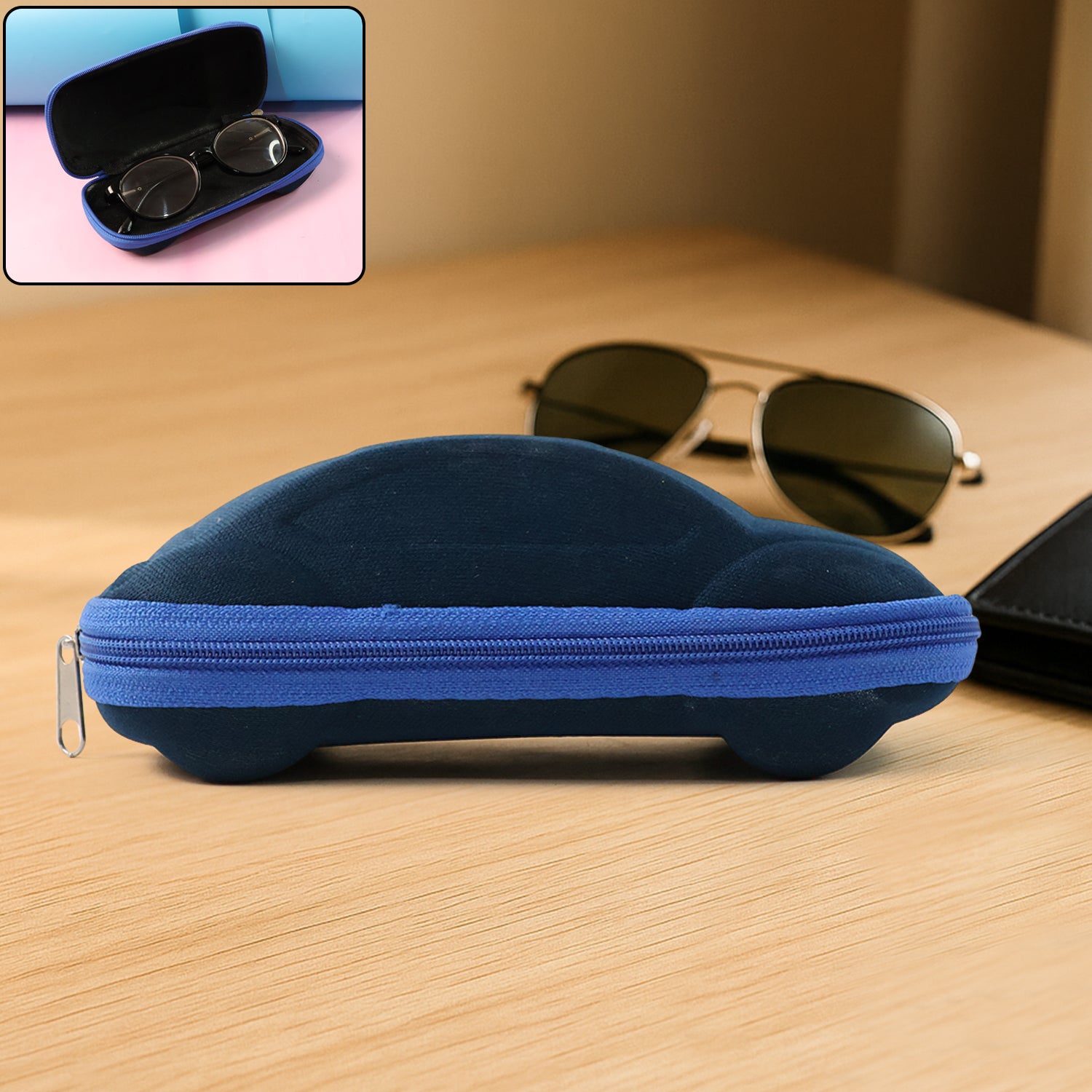 Wukusy cartoon car-shaped sunglasses case, portable eyeglasses storage box, colorful plastic design for home improvement.