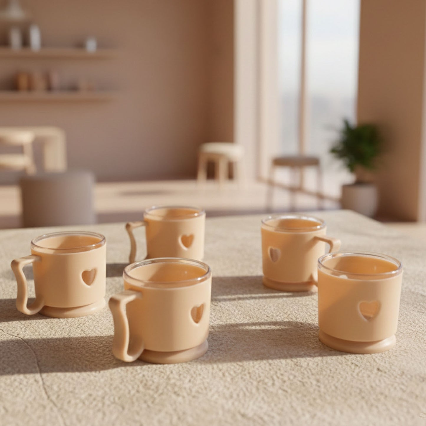 Set of six Wukusy mini tea and coffee mugs with elegant heart designs, 100ml capacity, perfect for small beverages.