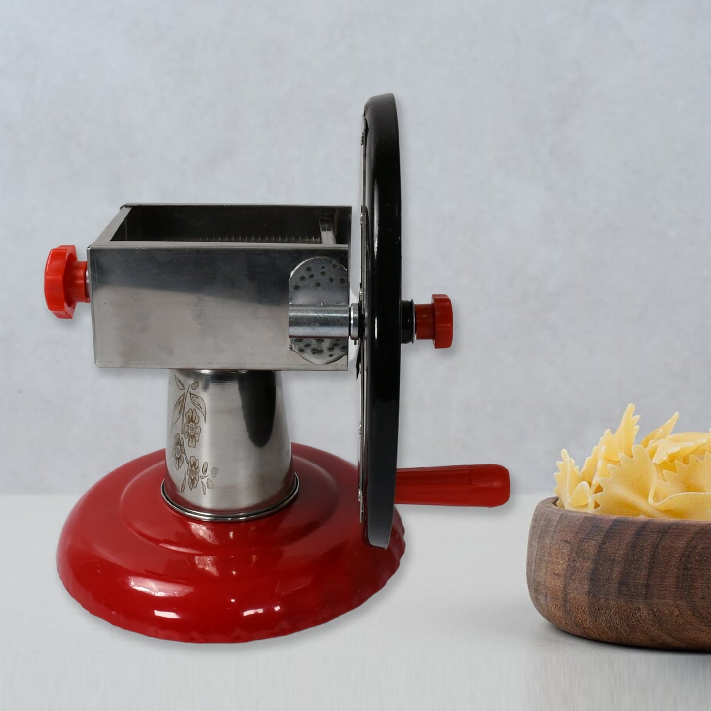 Wukusy stainless steel chips maker and vegetable slicer with iron wheel and stand for kitchen potato chips and vegetable grating.