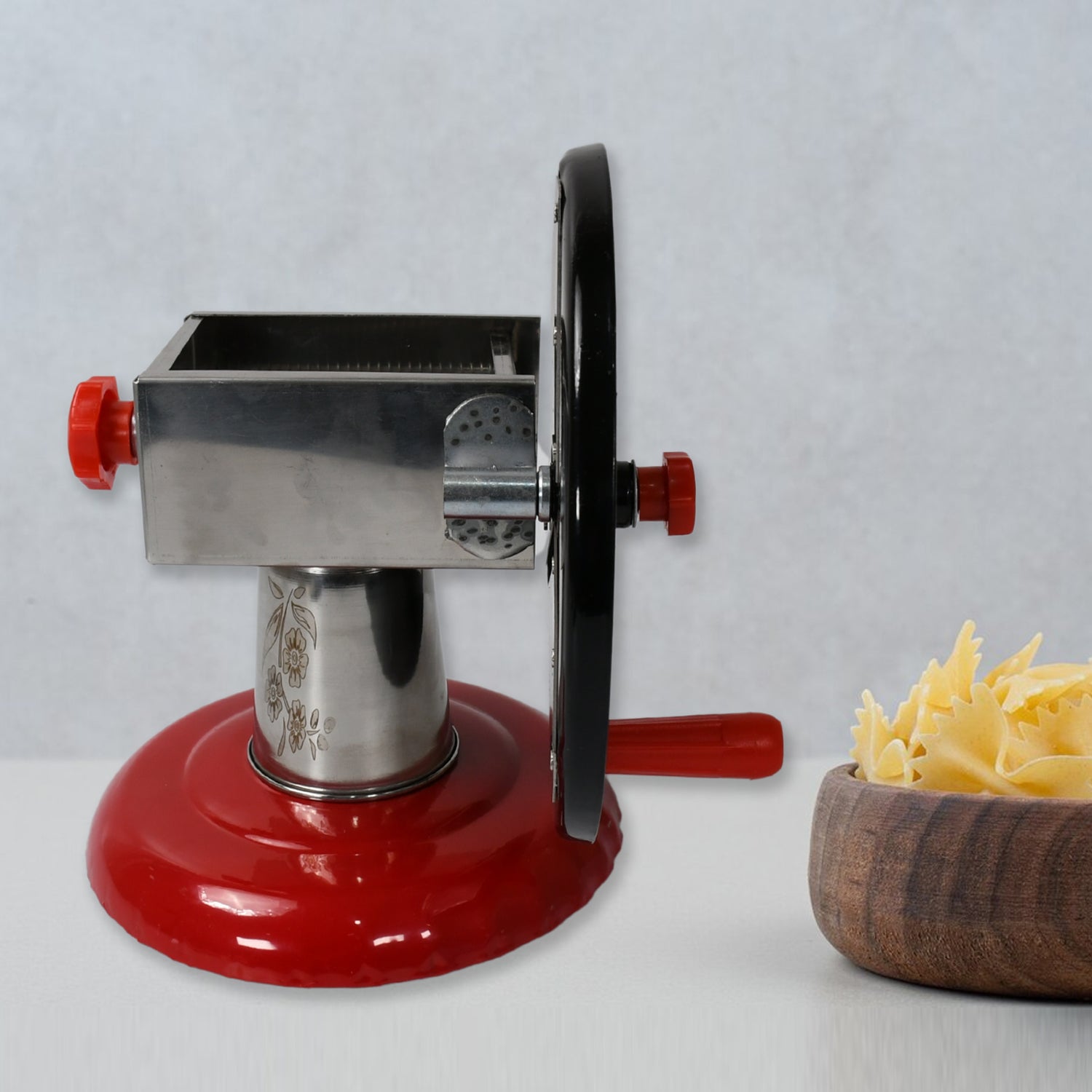 Wukusy stainless steel chips maker and vegetable slicer with iron wheel and stand for kitchen potato chips and vegetable grating.