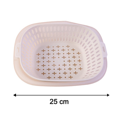 Wukusy 2-in-1 plastic double drain basket and colander set with washing bowls, ideal for rinsing and draining fruits and vegetables.