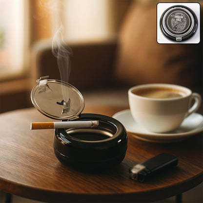 Round smokeless ashtray with lid from Wukusy, made of durable material, featuring a sleek design for home improvement use.