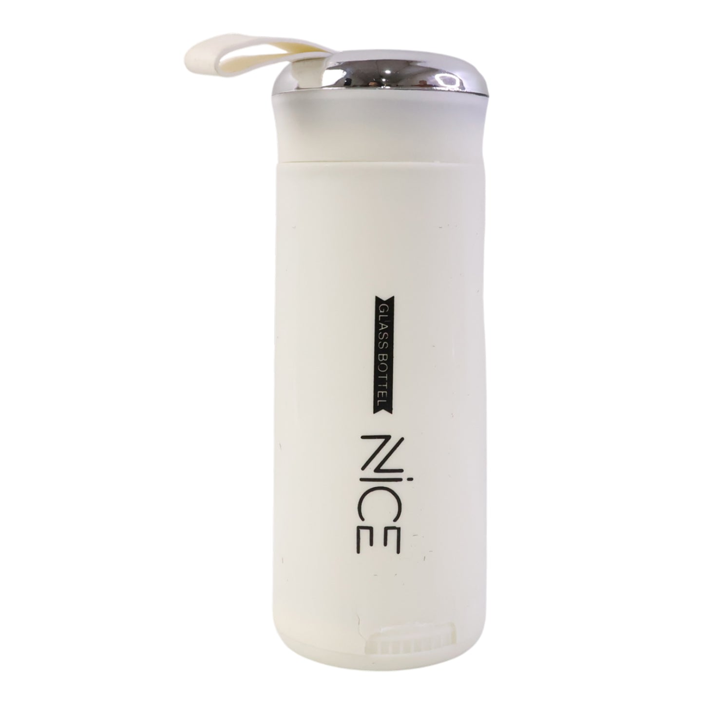 White glass water bottle by Wukusy, 400 ml capacity, with a sleek, transparent design and secure screw-on lid.