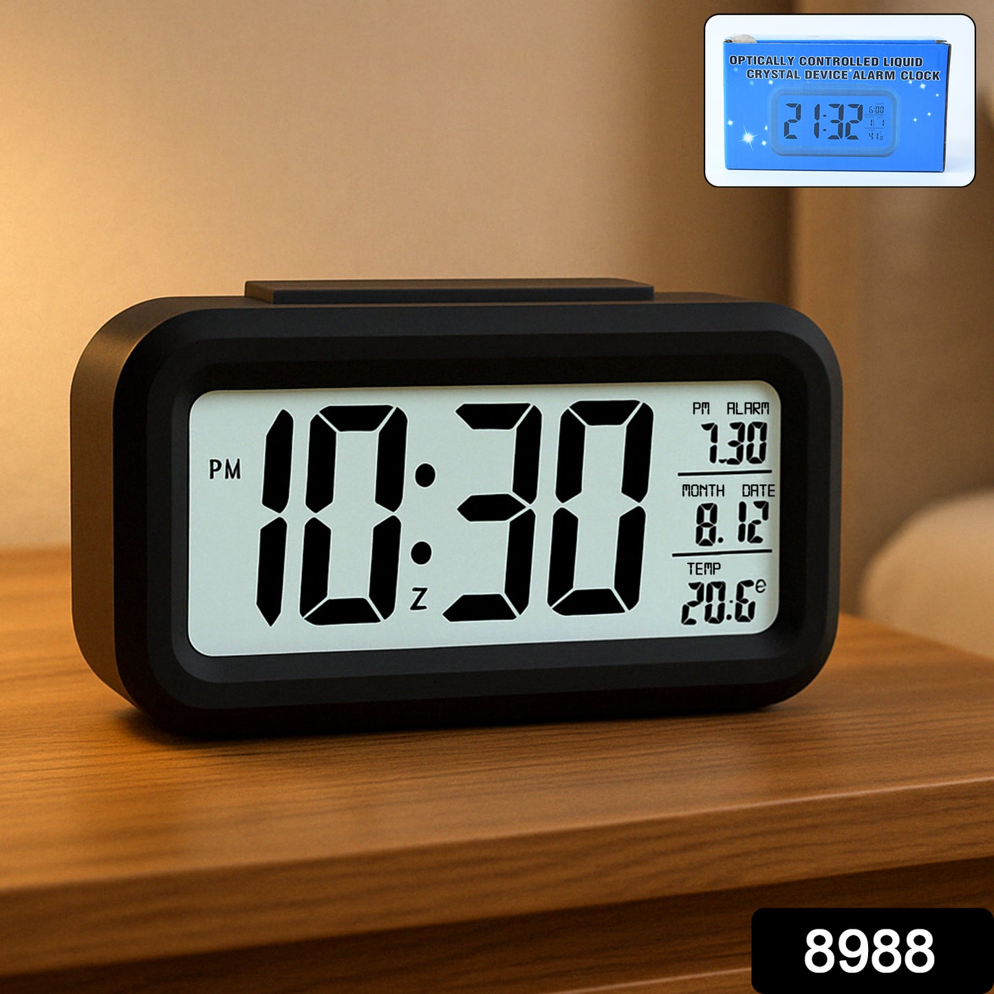 Wukusy digital LCD alarm clock with backlight display showing time, perfect for home improvement and bedroom use