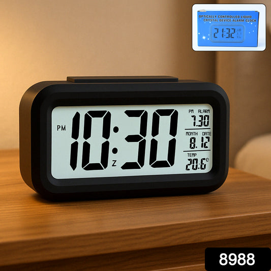 Wukusy digital LCD alarm clock with backlight display showing time, perfect for home improvement and bedroom use