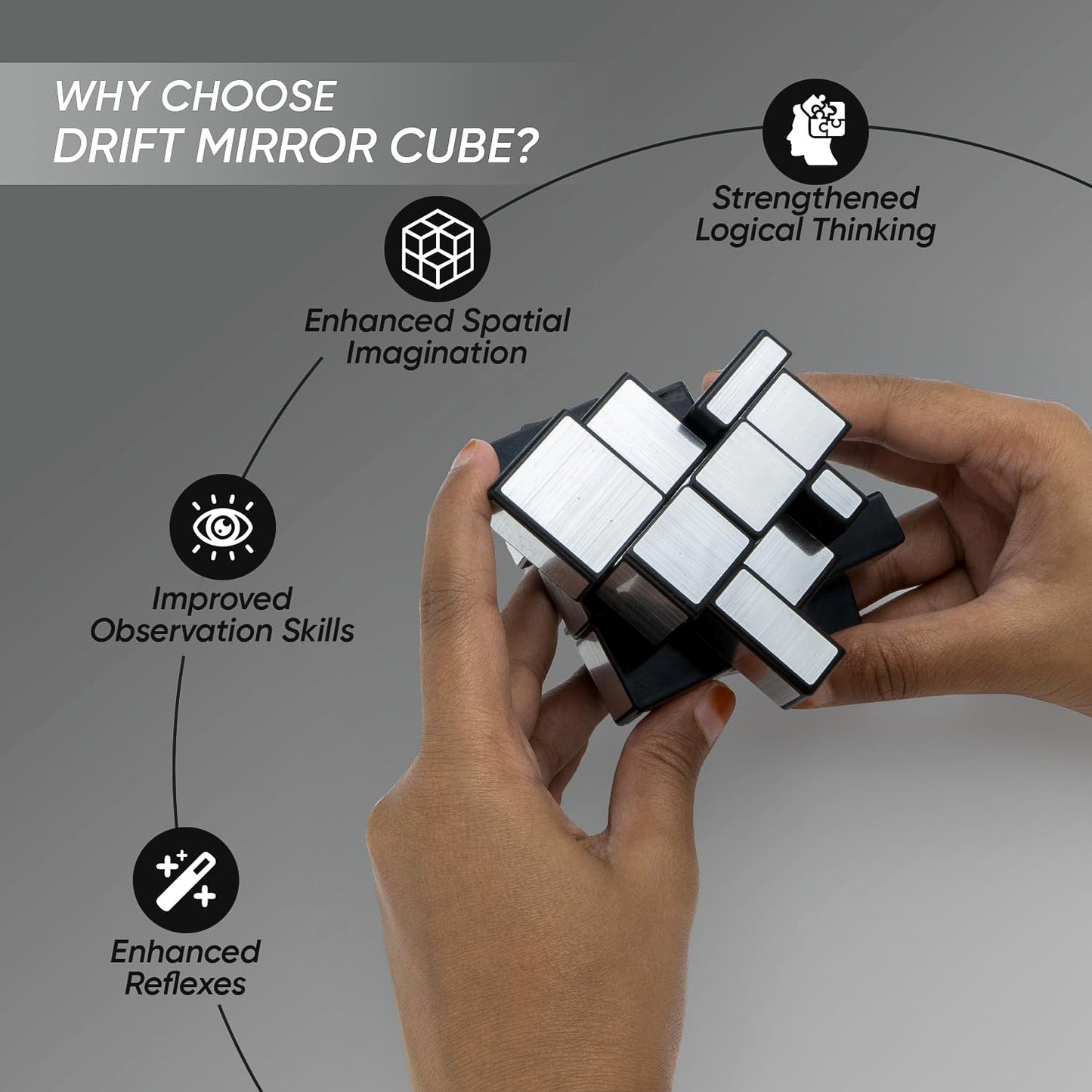 Wukusy Mirror Cube 3x3 puzzle toy with reflective silver surfaces, showcasing its shiny, geometric design and smooth-moving mechanism.