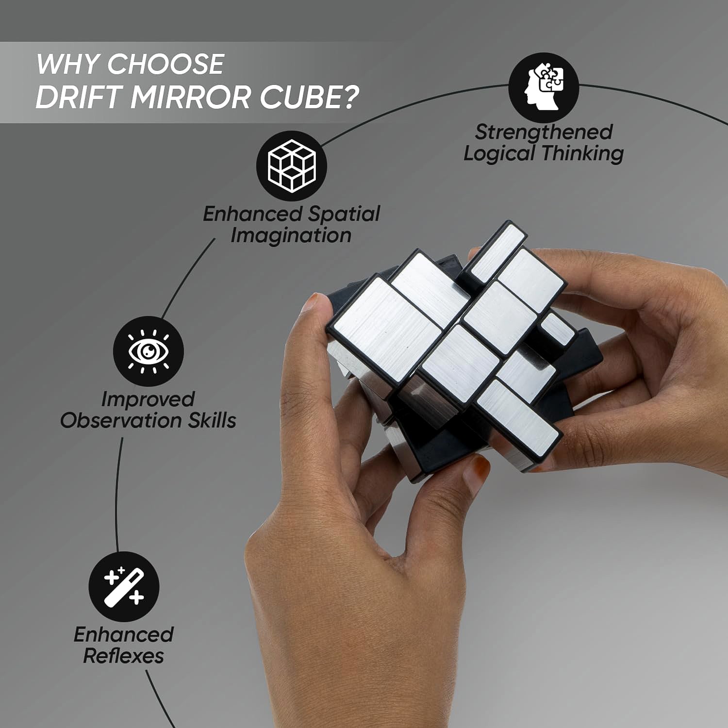 Wukusy Mirror Cube 3x3 puzzle toy with reflective silver surfaces, showcasing its shiny, geometric design and smooth-moving mechanism.