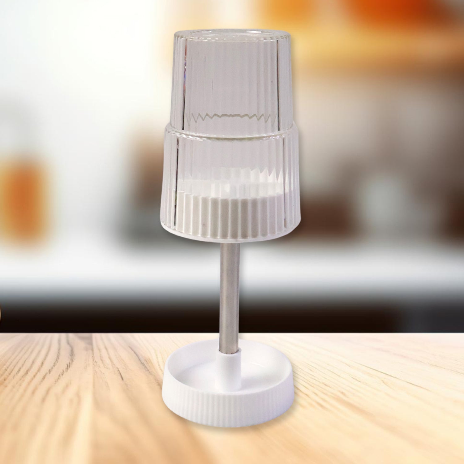 Wukusy rotating bathroom toothbrush holder stand with a sleek design, holding toothbrushes and toothpaste in a modern home bathroom.