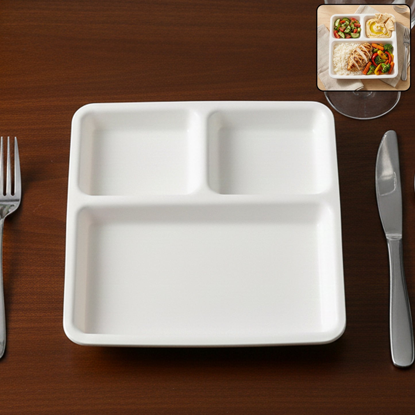 Plastic 3-compartment Plate For Meal Serving