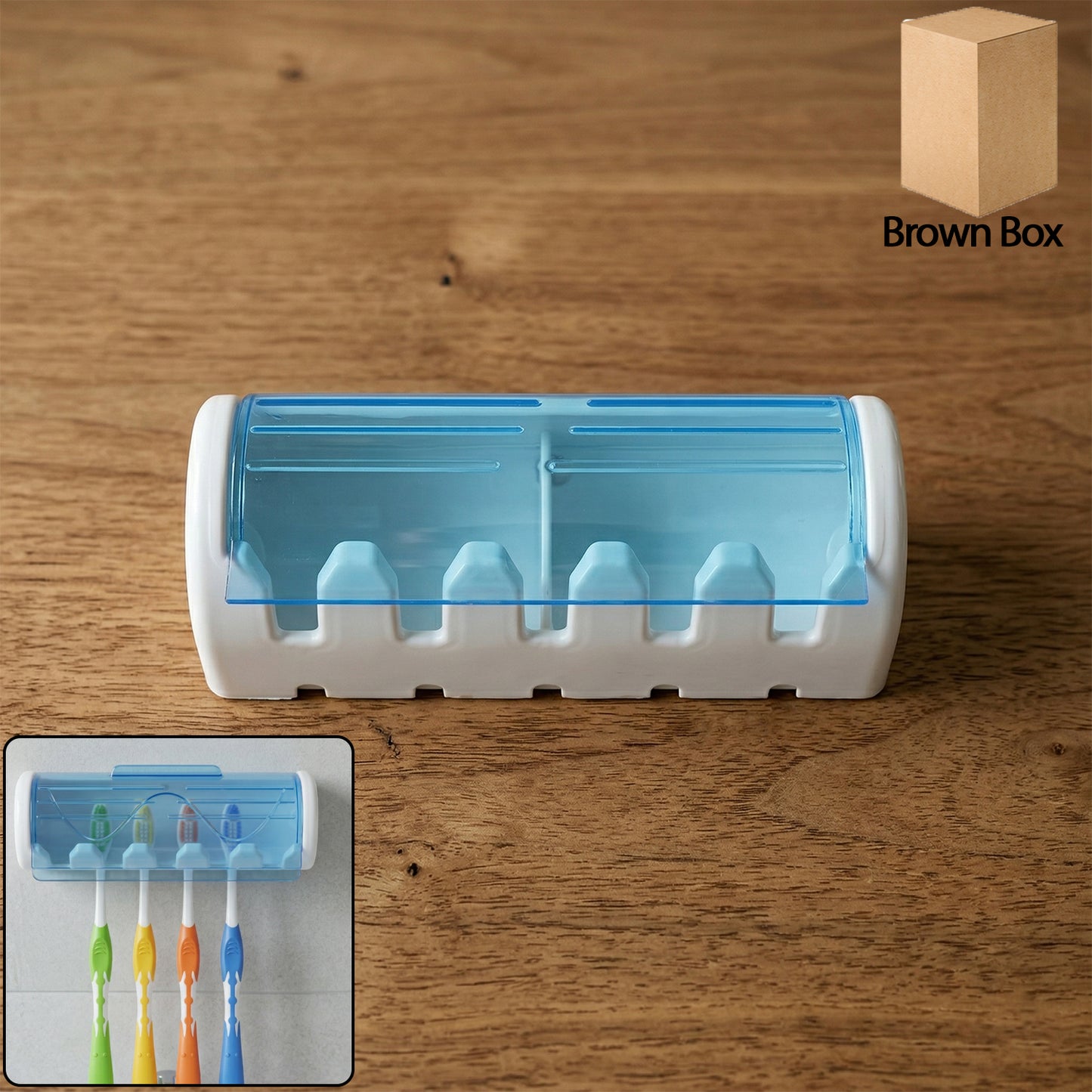 Wall mounted Wukusy toothbrush holder with protective cover for bathroom storage, shown with toothbrush inside and mounted on wall