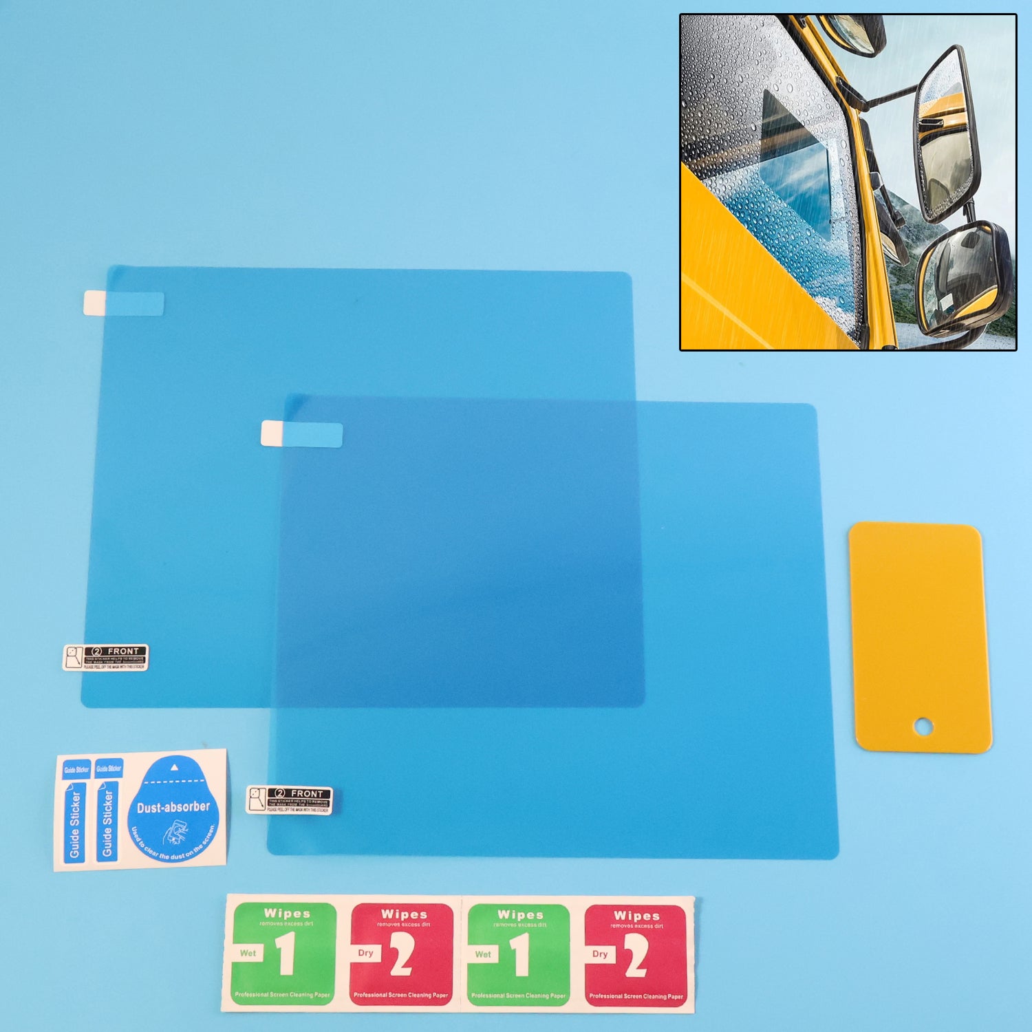 Wukusy mirror protection film set, 2-piece 2018 cm for vehicle mirrors, transparent adhesive film for scratch and impact protection.