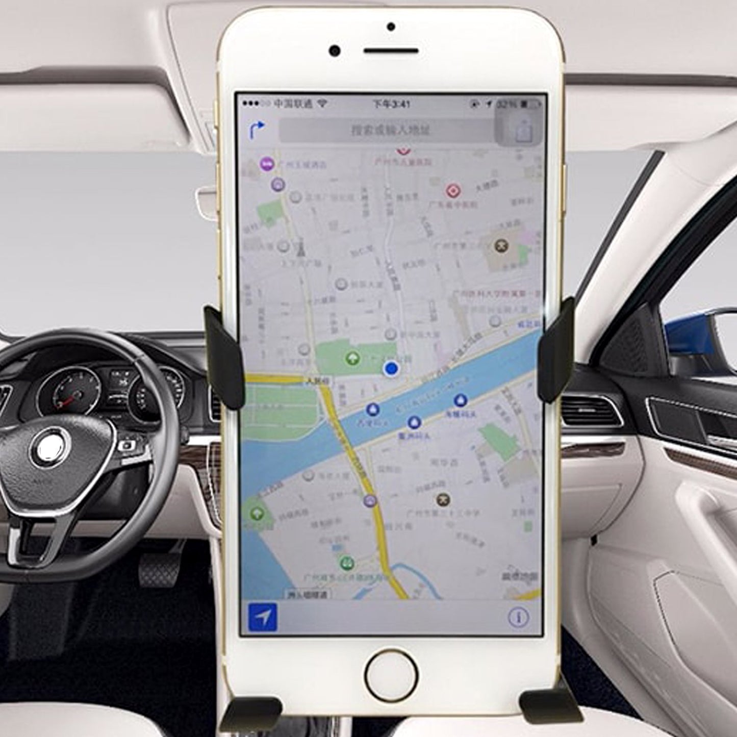 Wukusy 7310 2-piece car mount air vent holder attached to a vehicle air vent, holding a smartphone securely.