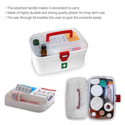 Wukusy 6412 medical box with handle, detachable tray, for storing medicine and first aid supplies, suitable for indoor and outdoor use