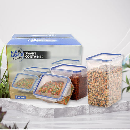 Wukusy 5800 Classics rectangular plastic food storage containers with leak-proof lids, set of 3, transparent with 500ml, 1000ml, 1500ml capacities