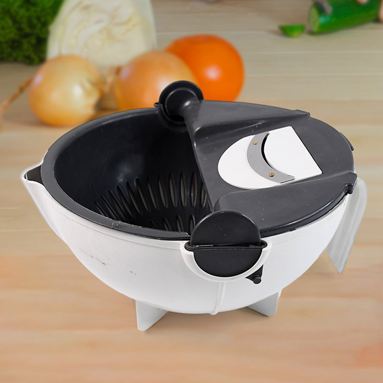 Wukusy 9-in-1 multifunctional vegetable chopper with stainless steel blades and various attachments for easy food prep.