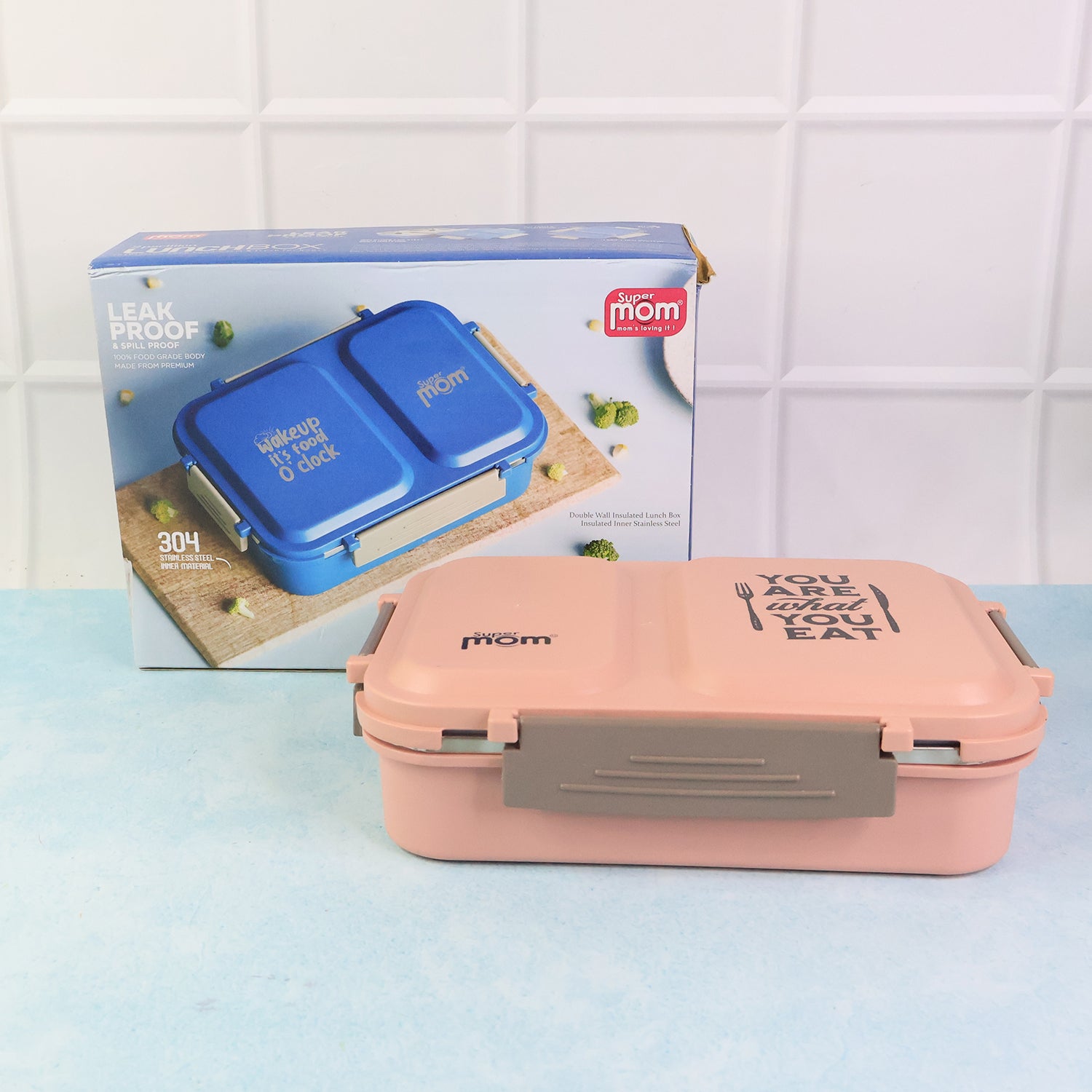 Wukusy Supermom 2 partition stainless steel lunch box with two compartments for home and kitchen use.