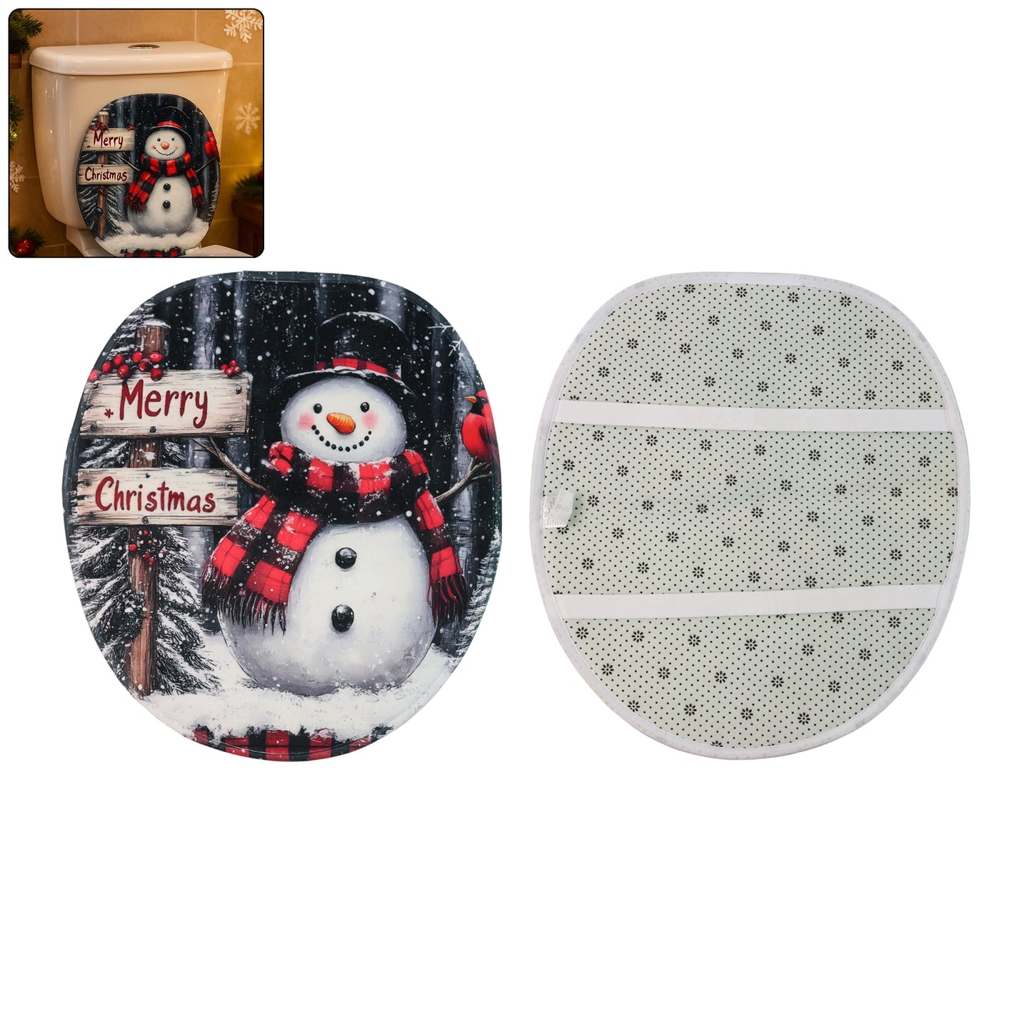 Wukusy 3-in-1 Christmas-themed bathroom mat set with festive red and green designs, perfect for holiday home improvement.