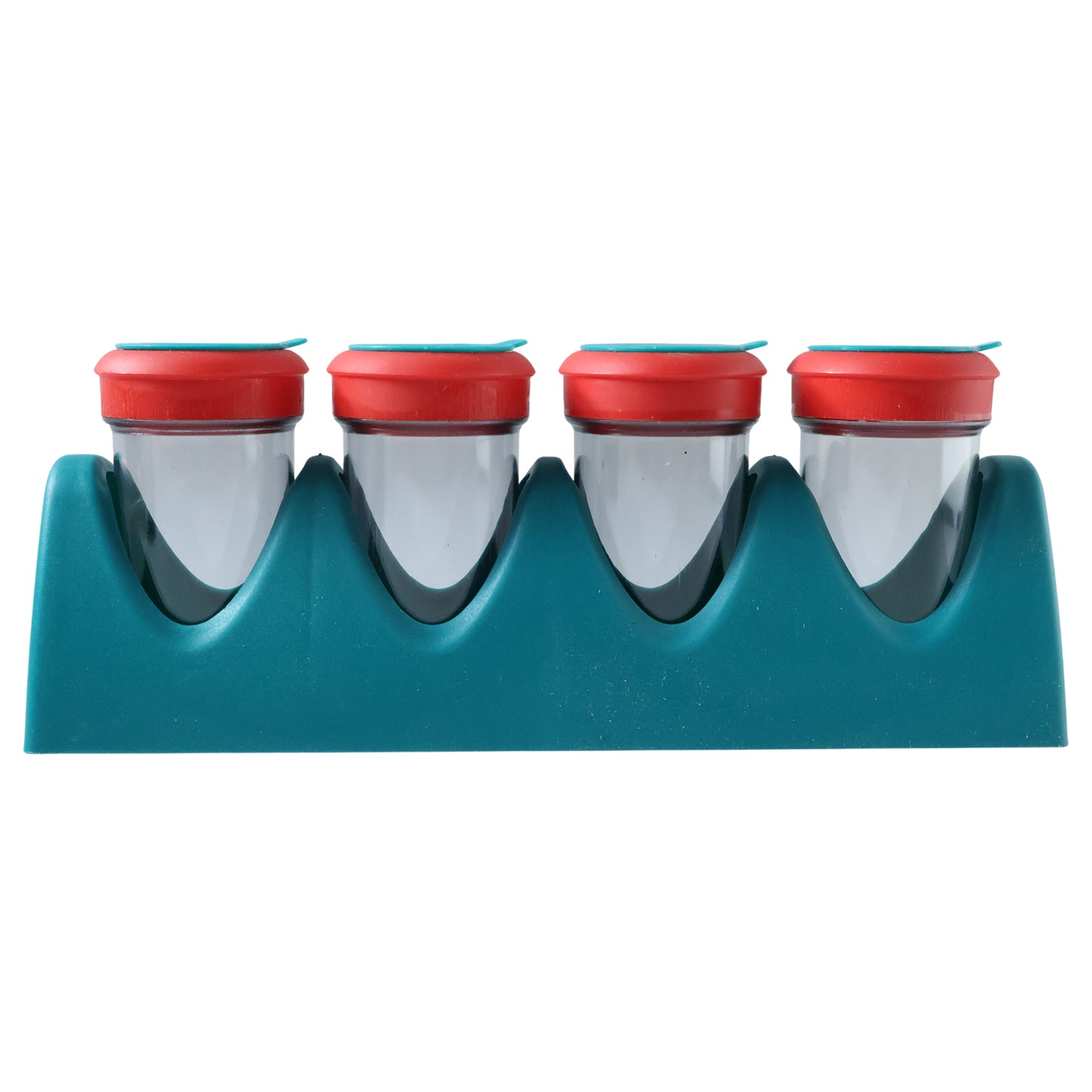 Wukusy 4-in-1 multipurpose spice shaker set with four compartments and clear lids for easy seasoning organization.