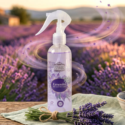 Next Premium English Leather Lavender air freshener spray by Wukusy, 250ml, featuring a sleek bottle with lavender scent.