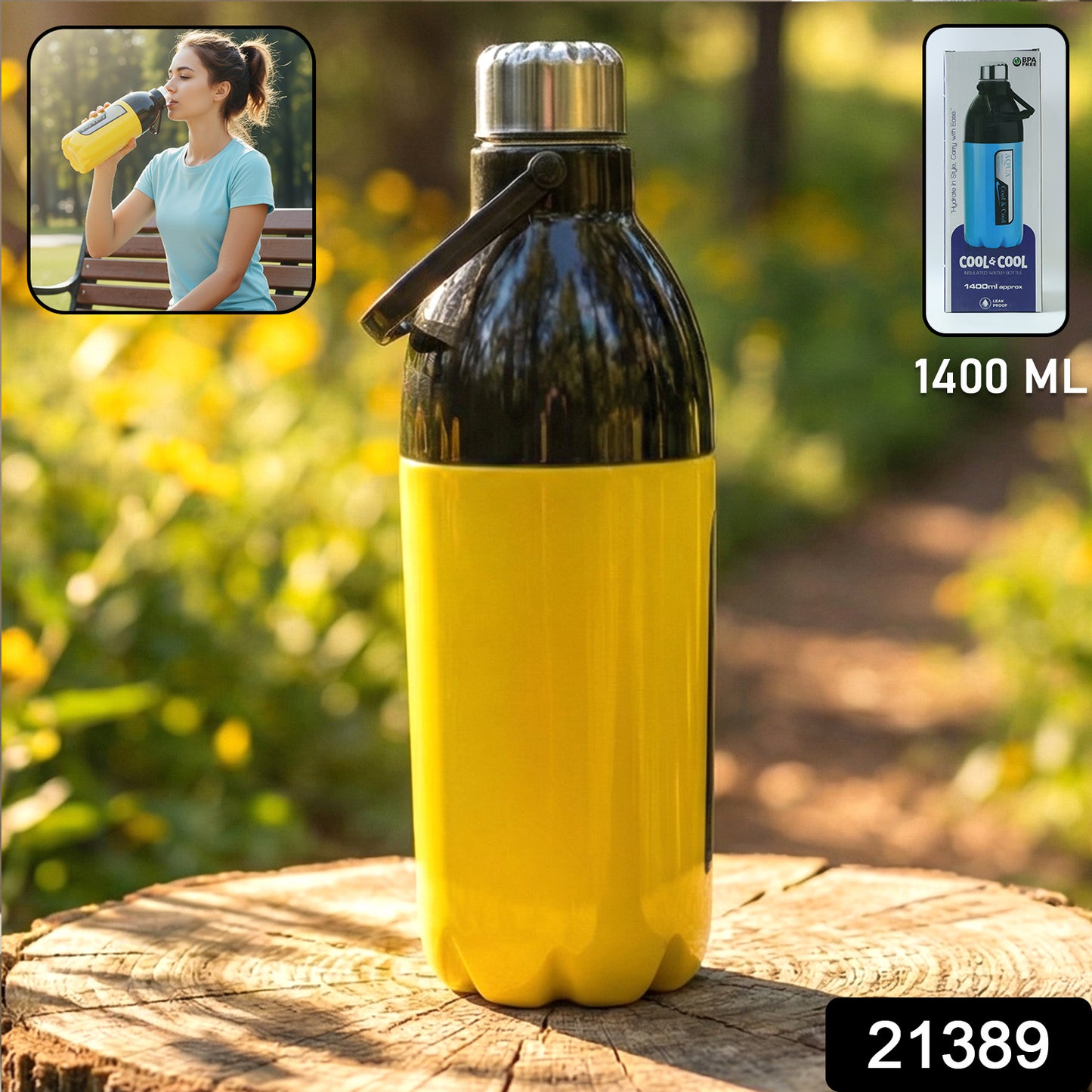 Wukusy large capacity leakproof water bottle in 1400ml, clear plastic with a secure screw lid and ergonomic design.