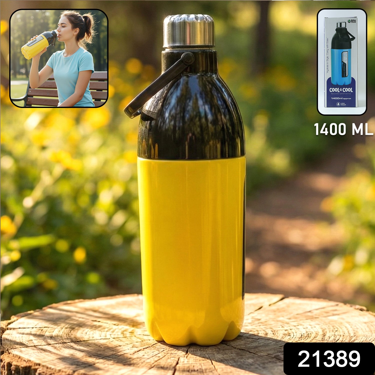 Wukusy large capacity leakproof water bottle in 1400ml, clear plastic with a secure screw lid and ergonomic design.