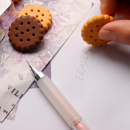 Set of 6 Wukusy biscuit-shaped erasers for school and office, perfect as party favors or creative Christmas birthday gifts.