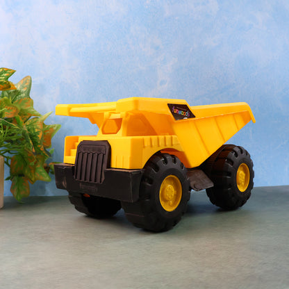 Wukusy Funwoods friction-powered dump truck toy showing a colorful plastic truck with a loading bed and wheels for kids' play.