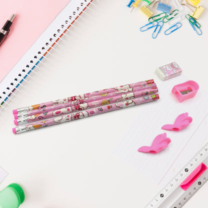 Wukusy 4298 stationery kit for kids with wooden pencil sharpener, eraser, small diary, and school supplies in a 9-piece set