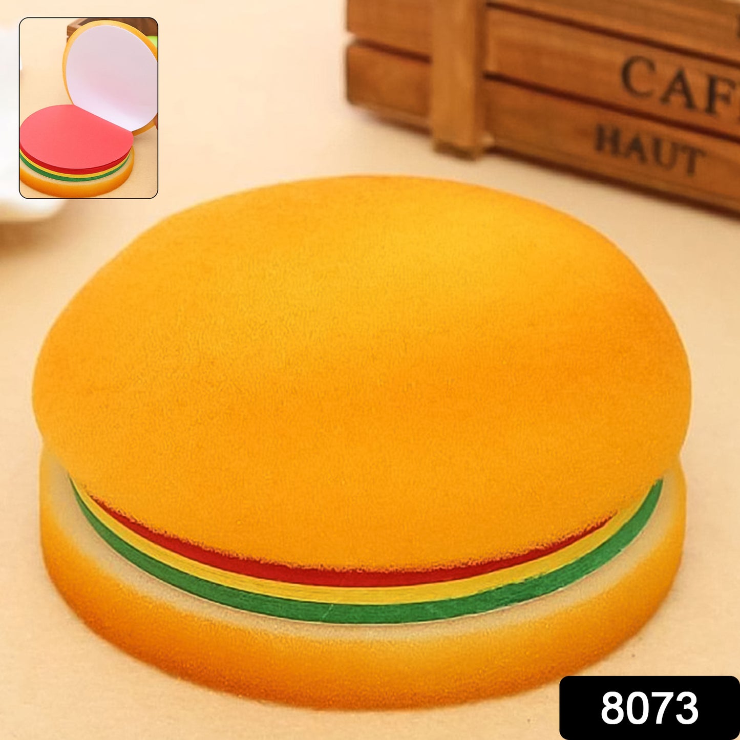 Multicolor burger-shaped notepad by Wukusy, featuring mini sticky notes and memo pads for fun office note-taking.