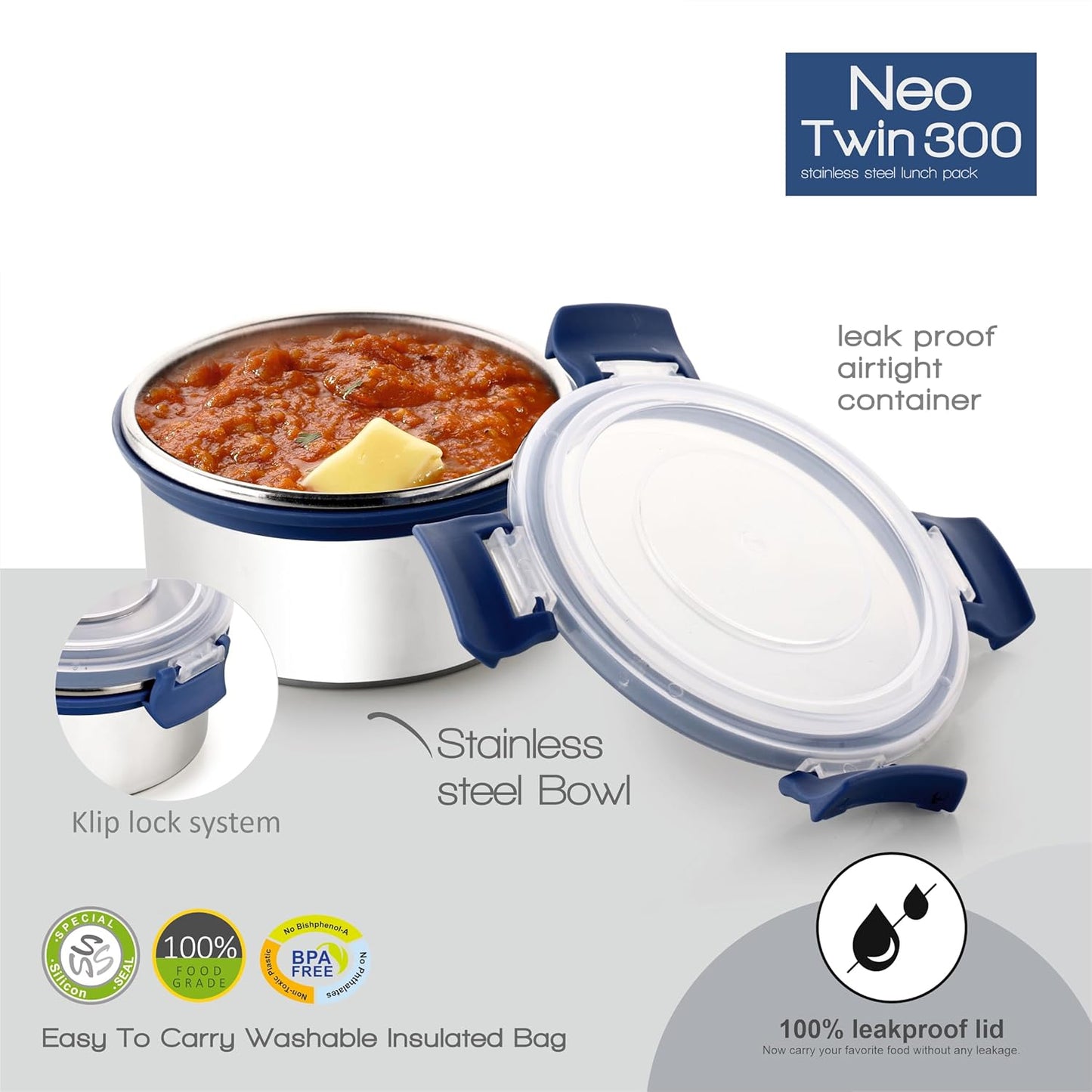Wukusy Ganesh Neo Twin 400 lunch box set with insulated carry bag, featuring two containers and a durable carrying bag.