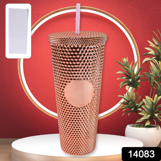 Wukusy studded plastic tumbler straw lid for double-walled cold cups, ideal for iced coffee drinks.