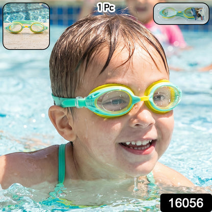 Kids Wukusy dual color swimming goggles with clear vision lens, comfortable fit, adjustable strap, and waterproof design.